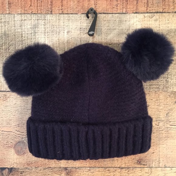 Adorable CC Kids Black Knit PomPom Hat One Sz NWT - Picture 2 of 4